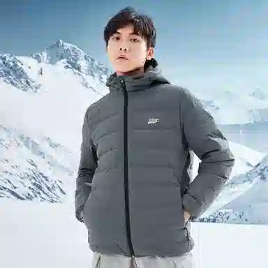 乔丹 纯色拉链连帽长袖羽绒服 男款 深邃灰