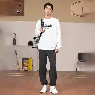 乔丹 质燥 复古学院风宽松透气系带束脚针织运动裤 男款 柏油灰