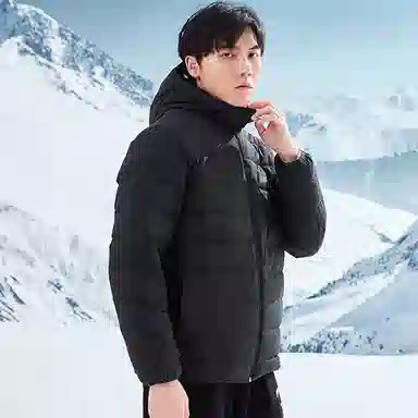 乔丹 纯色拉链连帽长袖羽绒服 男款 黑色