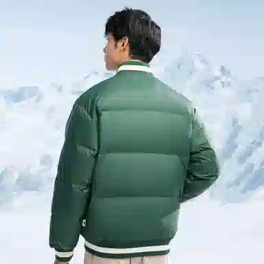 乔丹 运动生活系列 舒适休闲简约字母印花 宽松保暖防静电短款棒球羽绒服 男款 黛绿色