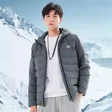 乔丹 纯色拉链连帽长袖羽绒服 男款 深邃灰