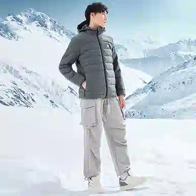 乔丹 纯色拉链连帽长袖羽绒服 男款 深邃灰