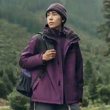 乔丹  山神系列 简约字母舒适休闲  防水防风防泼水三合一硬壳冲锋衣 男款 螺甸紫/黑色
