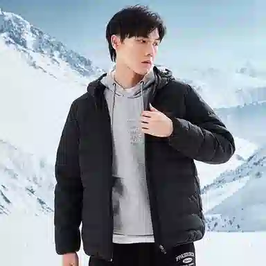 乔丹 纯色拉链连帽长袖羽绒服 男款 黑色