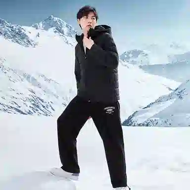 乔丹 纯色拉链连帽长袖羽绒服 男款 黑色