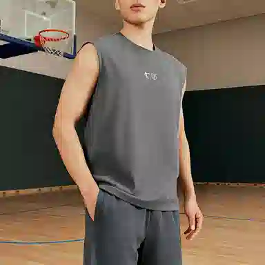 乔丹 纯色运动套头无袖篮球背心 男款 板岩灰