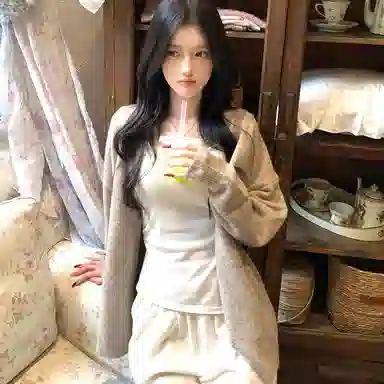 桴生 韩系慵懒风纯色软糯宽松中长款开衫外套上衣针织衫 女款