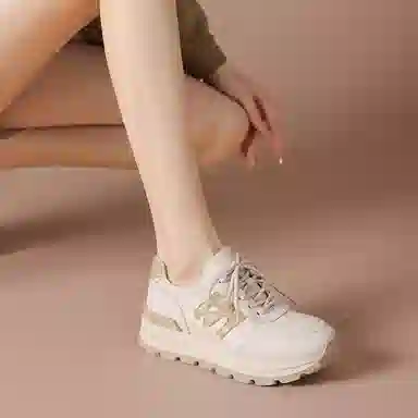 波尔谛奇 头层牛皮 舒适运动百搭厚底 轻便增高 低帮 生活休闲鞋 女款