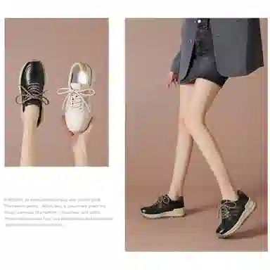 波尔谛奇 头层牛皮 舒适运动百搭厚底 轻便增高 低帮 生活休闲鞋 女款