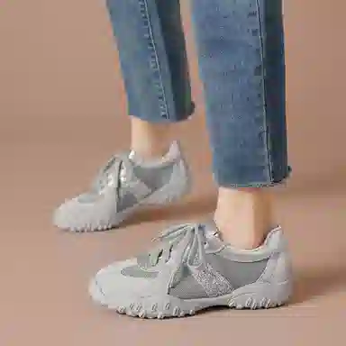 波尔谛奇 绒面革织物 显瘦百搭软底德训鞋 轻便增高 低帮 生活休闲鞋 女款