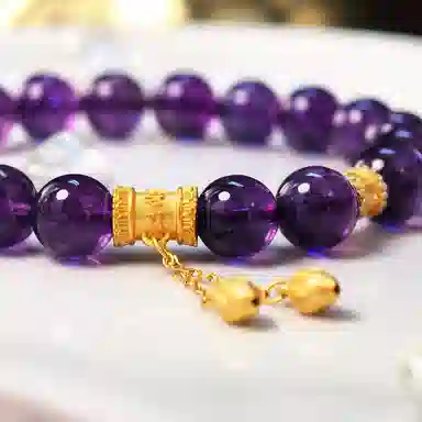 乃瑭 紫定来财莲转福至 上岸佑福紫定行新中式国潮好运百搭天然 紫水晶 手串 男女同款情侣款