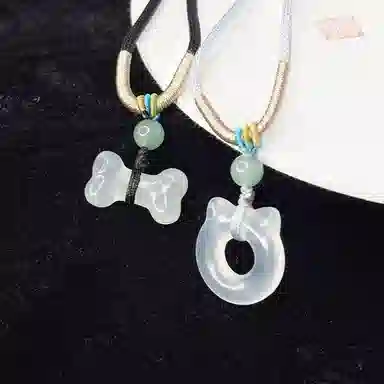 乃瑭 【吃定你了】天生一对猫耳朵猫头骨头 高品质新中式 浪漫甜蜜小众创意百搭 岫玉 项链 男女同款情侣款