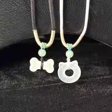 乃瑭 【吃定你了】天生一对猫耳朵猫头骨头 高品质新中式 浪漫甜蜜小众创意百搭 岫玉 项链 男女同款情侣款