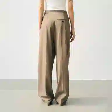 周淼 纯色褶宽松阔腿休闲裤 女款