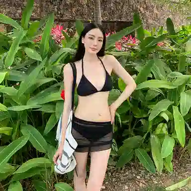周淼 三角杯胸衣合身内裤网纱罩裙泳装套装 女款