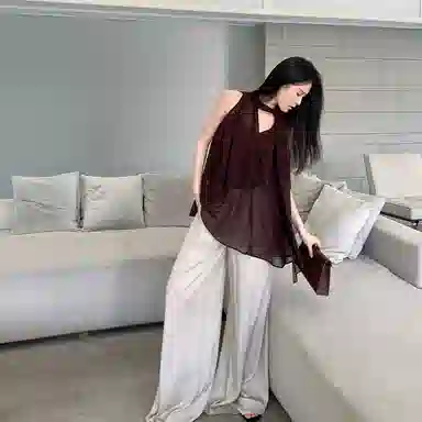周淼 通勤简约薄款中腰阔腿休闲裤 女款