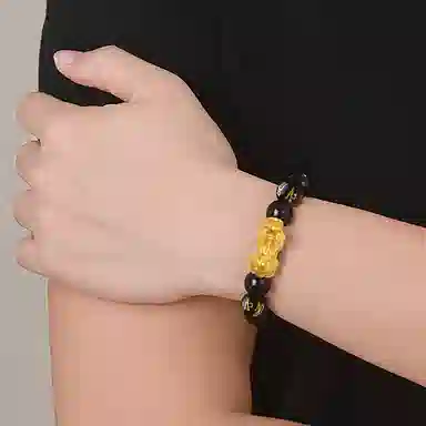 阿梵尼 足银貔貅 黄虎眼石 新中式六字真言招财纳福吞金兽复古大气 玛瑙 手串 男款