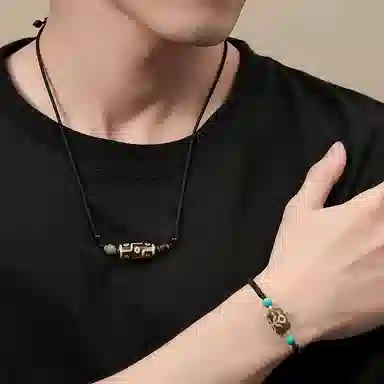 阿梵尼 西藏圣物吉祥平安招财藏传回流九眼天珠吊坠民族风护身吊坠佛珠 男生 女生 礼  玛瑙 玉石项链 男女同款情侣款