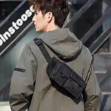 真维斯 潮酷休闲城市工装机能风高颜值学生百搭多口袋通勤逛街 织物 胸包腰包背包斜挎包 常规 男款 黑色