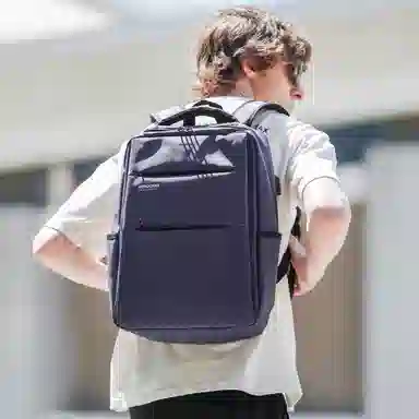 真维斯 潮流时尚商务风机能感百搭高颜值大容量多功能耐磨防泼水出差通勤 织物 双肩包书包背包旅行包 常规 男款 黑色/宝蓝