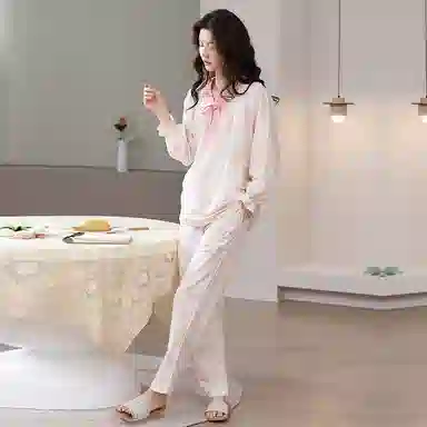 草本初色 简约亲肤舒适套头长袖甜美可爱休闲可外穿长裤睡衣套装 女款 图片色