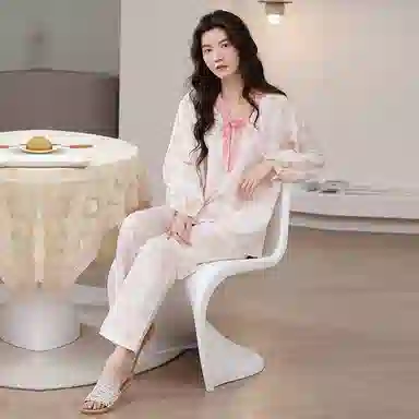草本初色 简约亲肤舒适套头长袖甜美可爱休闲可外穿长裤睡衣套装 女款 图片色