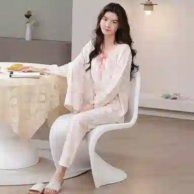 草本初色 简约亲肤舒适套头长袖甜美可爱休闲可外穿长裤睡衣套装 女款 图片色