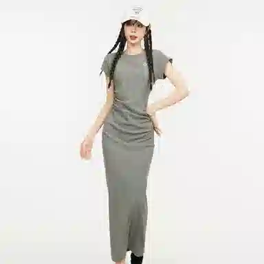 柏黛妃 纯色简约修身短袖连衣裙 女款 灰色