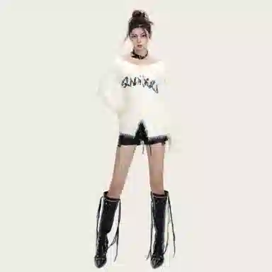 柏黛妃 一字领慵懒风字母软糯针织衫 女款