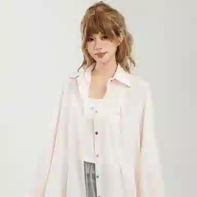 柏黛妃 条纹翻领落肩宽松休闲长袖衬衫 女款 粉色