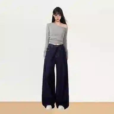 柏黛妃 斜肩漏肩长袖内搭纯色针织衫 女款