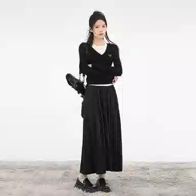 柏黛妃 假两件短款长袖上衣针织衫 女款 黑色+赠品