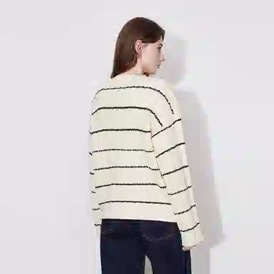 柏黛妃 条纹镂空小个子圆领长袖针织衫 女款