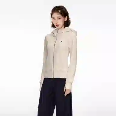 柏黛妃 连帽修身短款纯色卫衣 女款