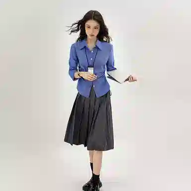 柏黛妃 翻领修身收腰薄款纯色简约长袖衬衫 女款