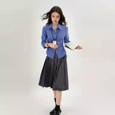 柏黛妃 翻领修身收腰薄款纯色简约长袖衬衫 女款