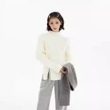 柏黛妃 打底开叉设计感针织衫 女款 白色