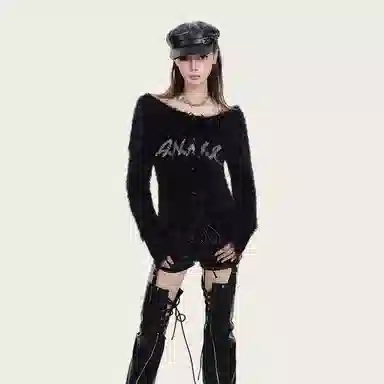 柏黛妃 一字领慵懒风字母软糯针织衫 女款