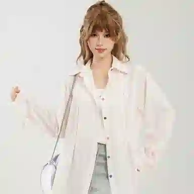 柏黛妃 条纹翻领落肩宽松休闲长袖衬衫 女款 粉色