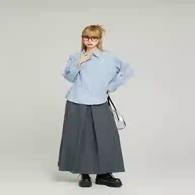 柏黛妃 休闲宽松条纹长袖衬衫 女款 蓝色