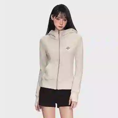 柏黛妃 连帽修身短款纯色卫衣 女款