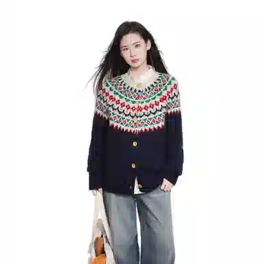 柏黛妃 费尔岛复古针织衫慵懒风加厚外穿长袖上衣 女款