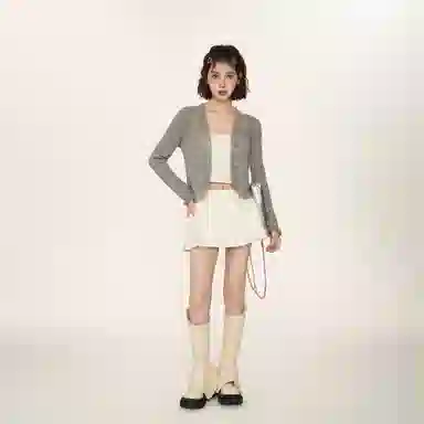 柏黛妃 纯色修身短款长袖衬衫 女款 灰色