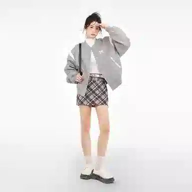 桴生 外套宽松开衫纯色与蝴蝶结棒球服上衣夹克 女款 灰色单品