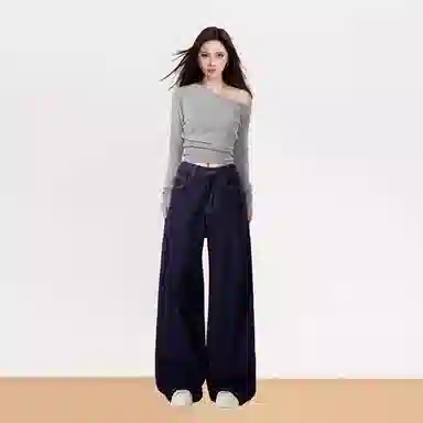 柏黛妃 斜肩漏肩长袖内搭纯色针织衫 女款