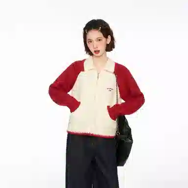 柏黛妃 翻领短款外穿宽松针织衫 女款 白色