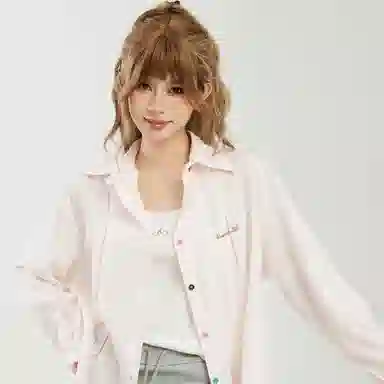 柏黛妃 条纹翻领落肩宽松休闲长袖衬衫 女款 粉色