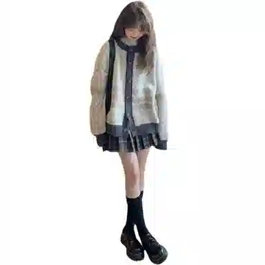 柏黛妃 复古提花圆领宽松长袖针织衫 女款