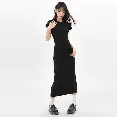 柏黛妃 纯色简约修身短袖连衣裙 女款 灰色