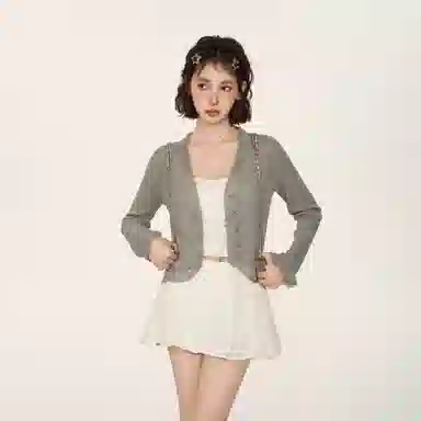 柏黛妃 纯色修身短款长袖衬衫 女款 灰色